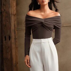 Twisted Off-Shoulder Brown Bodysuit
